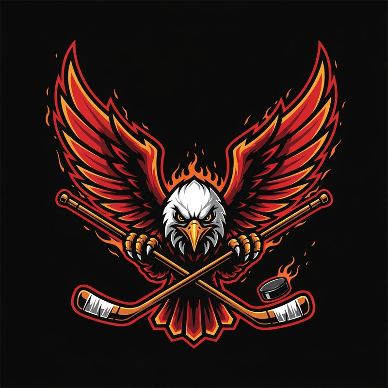 Eagle Sport Mascot Logo in Hockey & Fire Colors