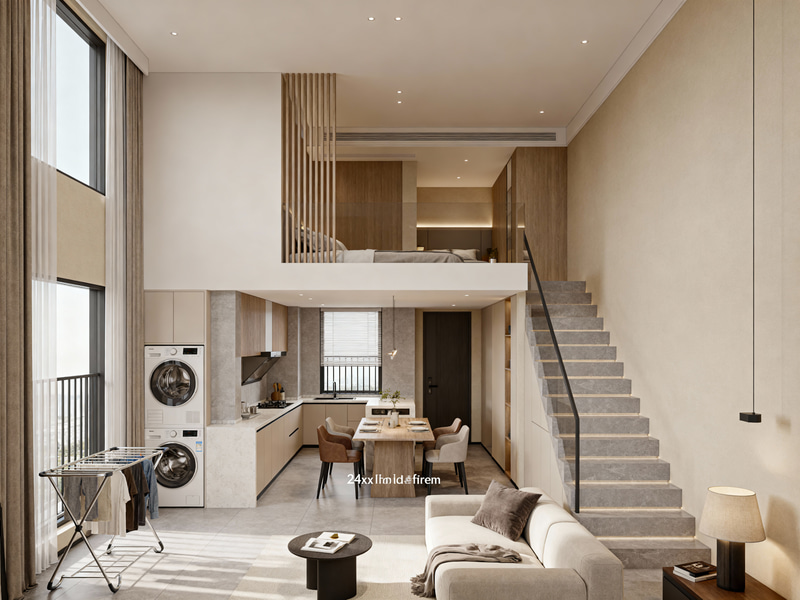 3D Loft House Floor Plan Design Render