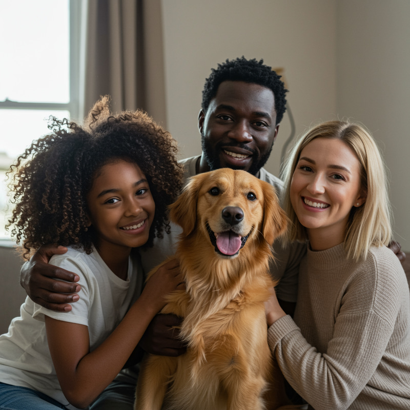 Interracial Family Bonding with Daughter & Dog Interracial Family Bonding with Daughter & Dog