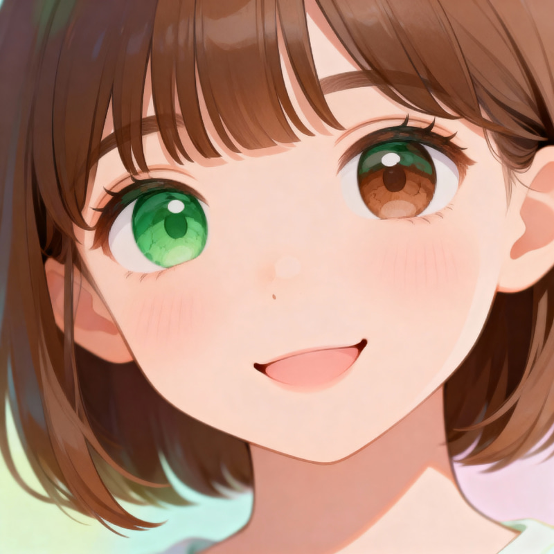 Kawaii Girl with Heterochromia and Curtain Bangs Kawaii Girl with Heterochromia and Curtain Bangs