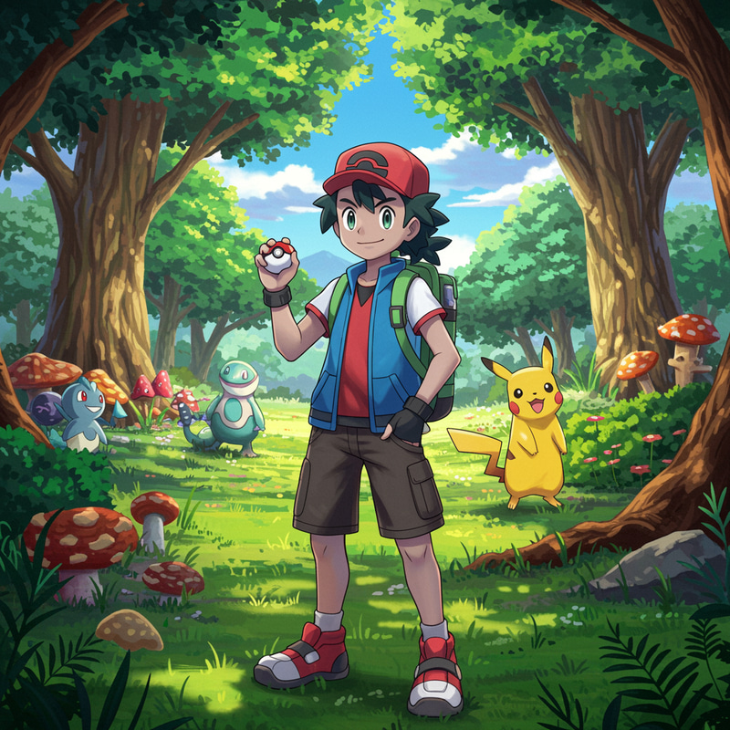 Epic Pokémon Trainer Adventure in Vibrant Forest