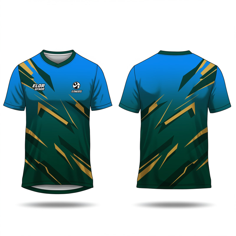 Sport Shirt Design in Blue, Green, and Gold Sport Shirt Design in Blue, Green, and Gold