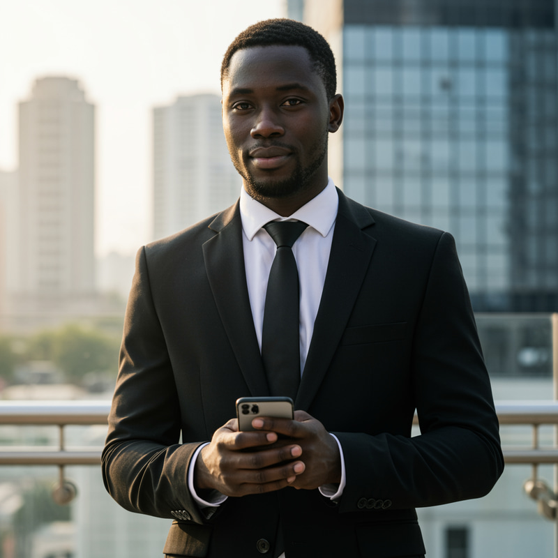 Elegant African Man with Mobile Phone in Suit Elegant African Man with Mobile Phone in Suit