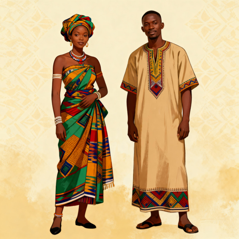 Traditional Tanzanian Clothing Illustration Traditional Tanzanian Clothing Illustration