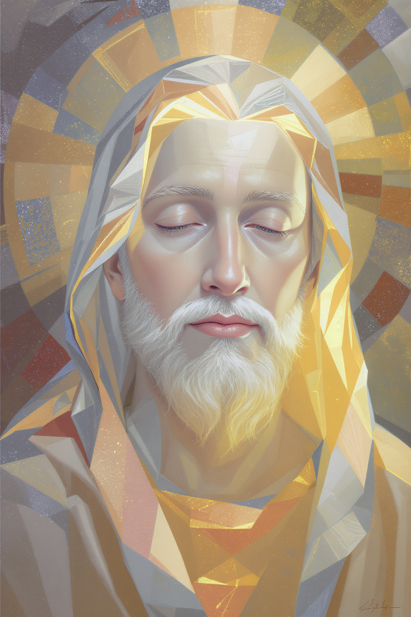 Calm Sacred Figure in Stained-Glass Style Portrait Calm Sacred Figure in Stained-Glass Style Portrait