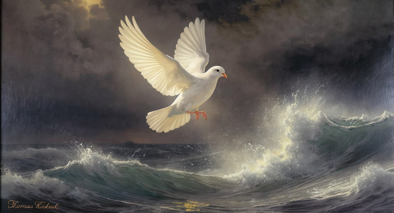 Dove Descending into Stormy Sea - Photorealistic Art