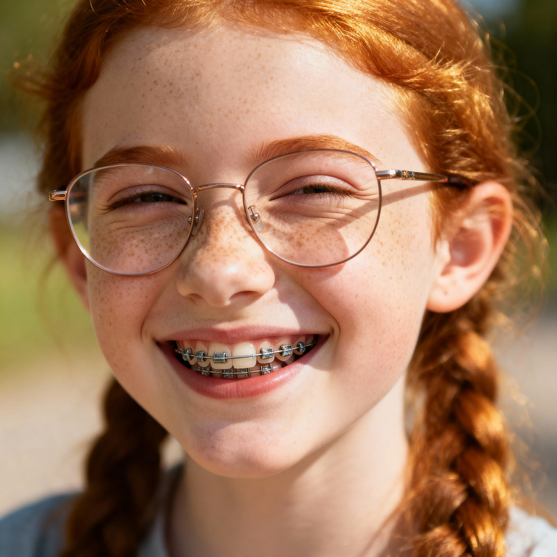 Smiling Redhead Girl with Freckles and Braces Smiling Redhead Girl with Freckles and Braces