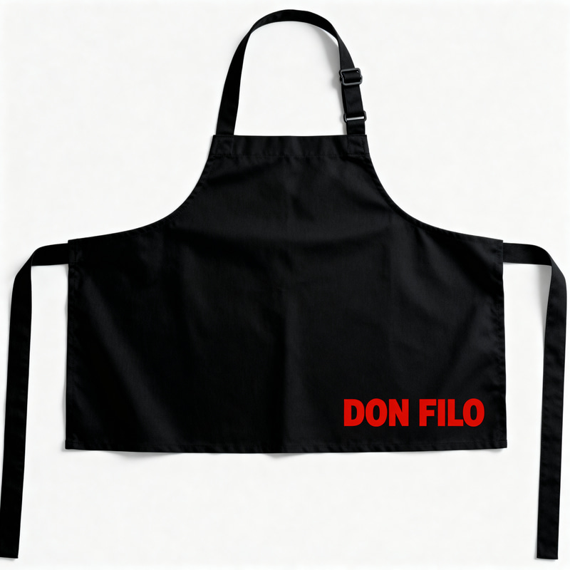 Black Short Apron with 'DON FILO' Design Black Short Apron with 'DON FILO' Design