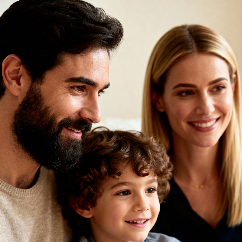 Family Portrait: Dark Hair, Curly Brown Girl & Blonde Woman