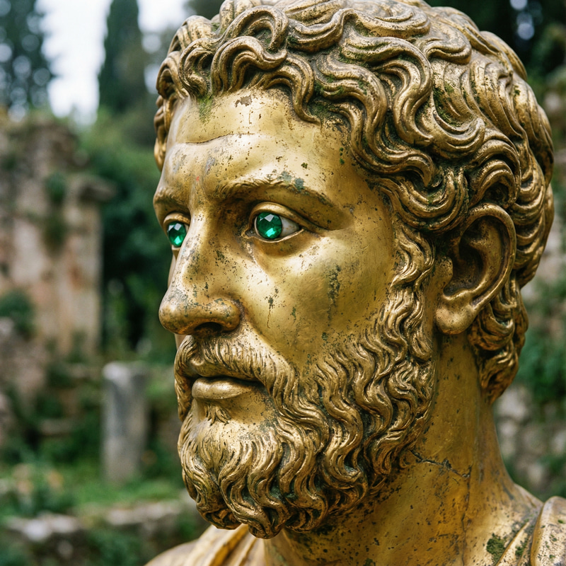 Golden Statue with Emerald Eyes - Close Up Profile Golden Statue with Emerald Eyes - Close Up Profile