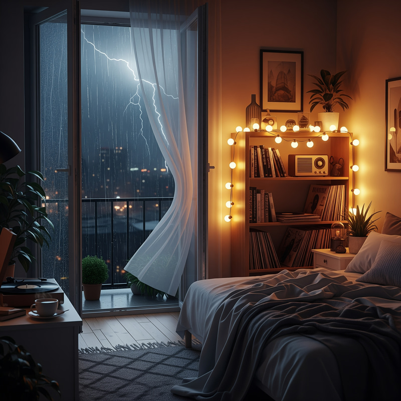Cozy Lofi Bedroom on a Rainy Night