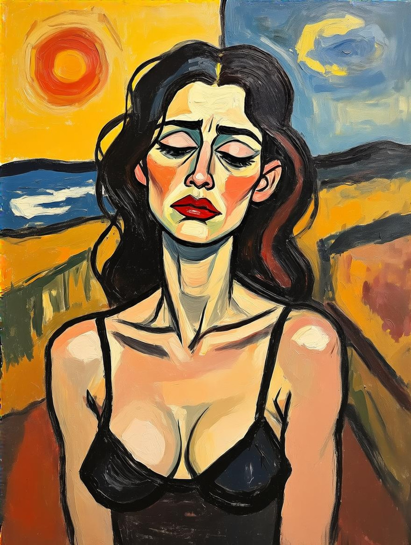 Vibrant Expressionist Oil Painting of a Female Model Vibrant Expressionist Oil Painting of a Female Model