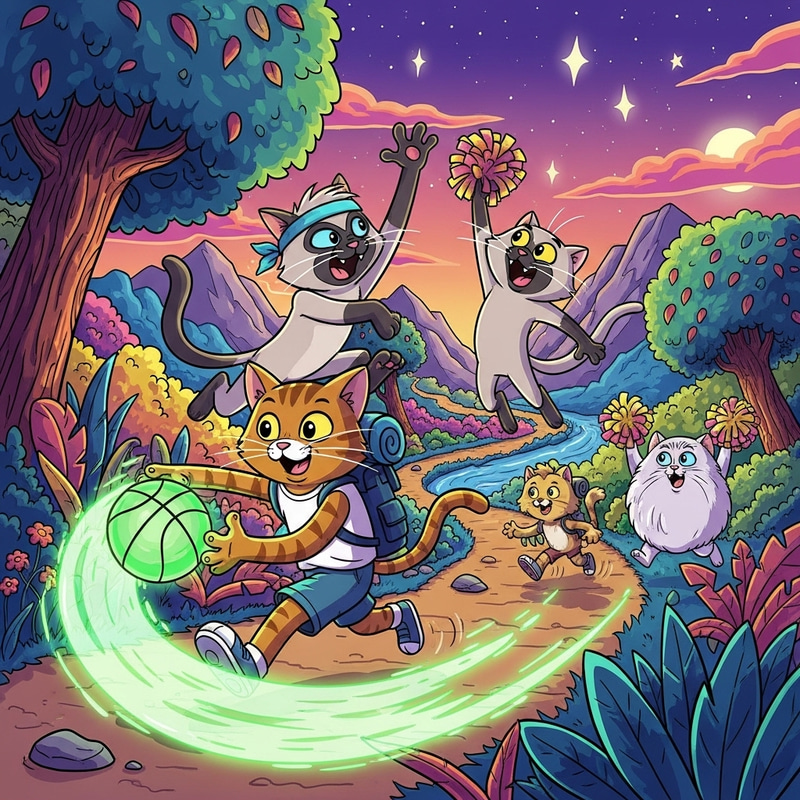 Fluorescent Cartoon Cat in Hiking Gear Fluorescent Cartoon Cat in Hiking Gear