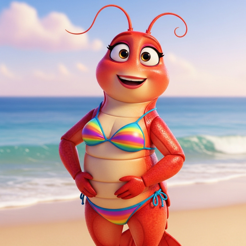 Pixar-Style Female Lobster in a Bikini