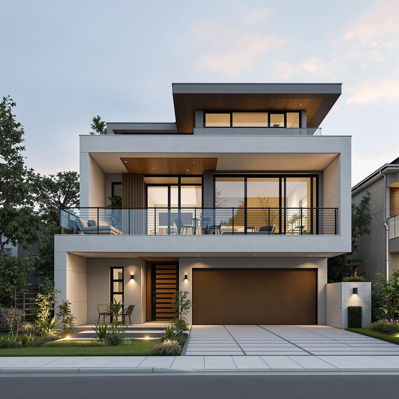 Modern Two-Storey Concrete House with Garage Modern Two-Storey Concrete House with Garage