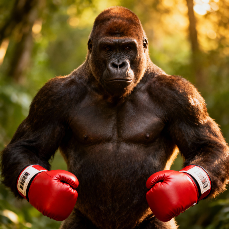 Gorilla in Boxing Gloves: Strength and Power