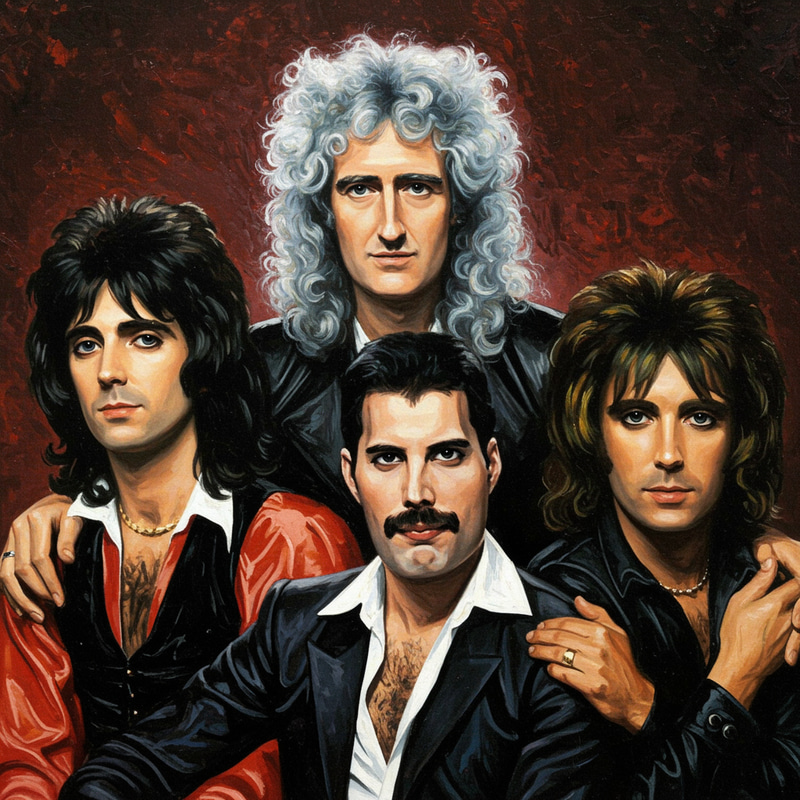 Vibrant Oil Painting of Queen Band Portrait Vibrant Oil Painting of Queen Band Portrait