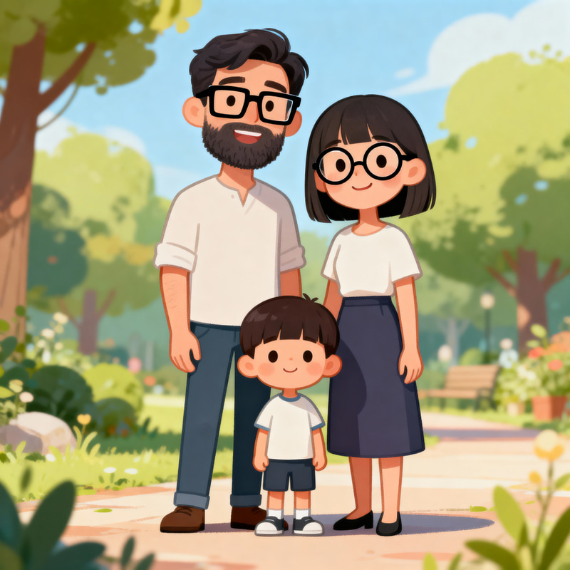 Cartoon Family Illustration: Man, Woman, and Boy Together