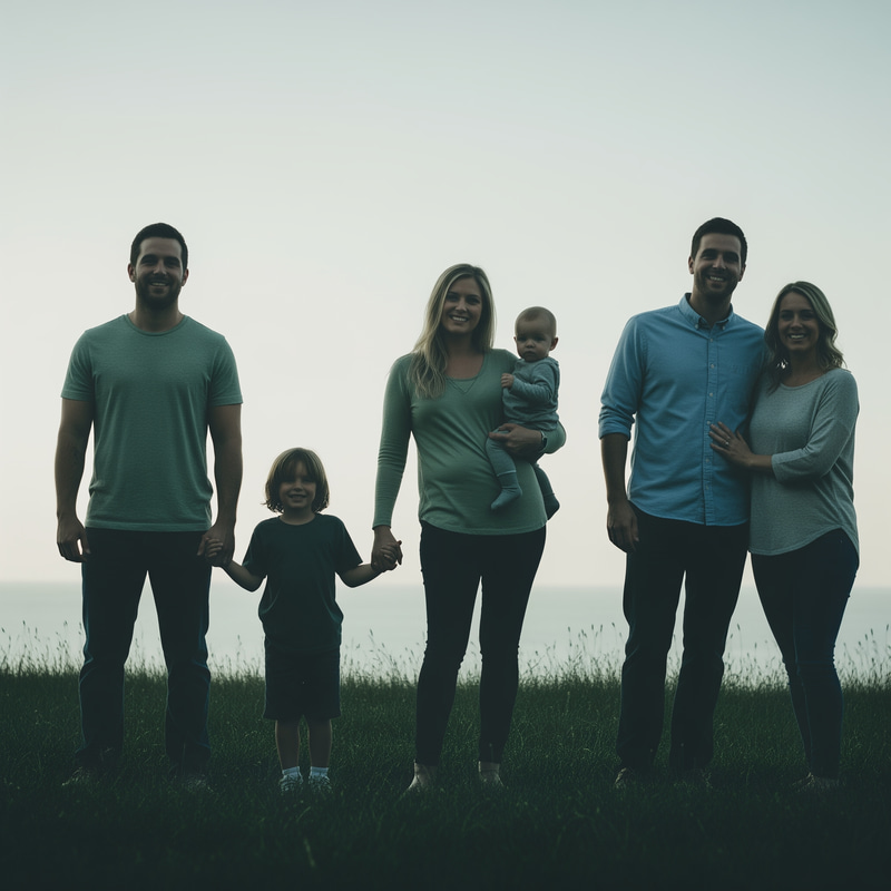 Elegant Family Silhouette Art in Blues and Greens Elegant Family Silhouette Art in Blues and Greens