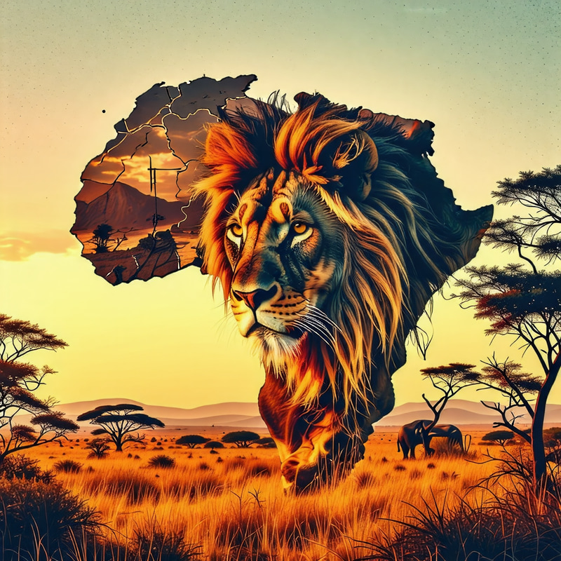 Pencil Drawing of African Strength: Lion and Landscape Pencil Drawing of African Strength: Lion and Landscape