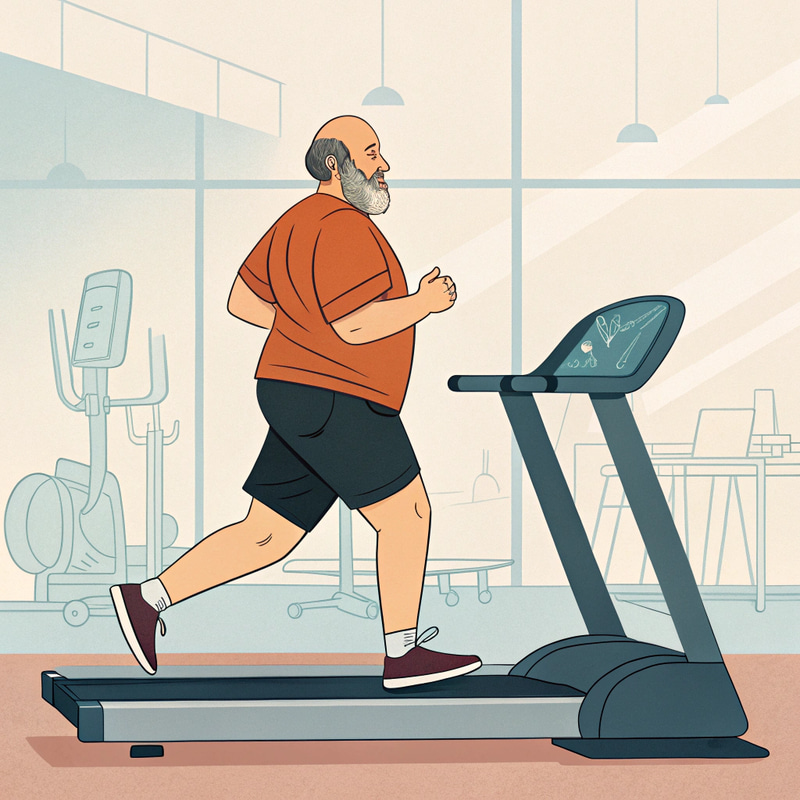 Chubby Man Running on Treadmill - Gym Fitness