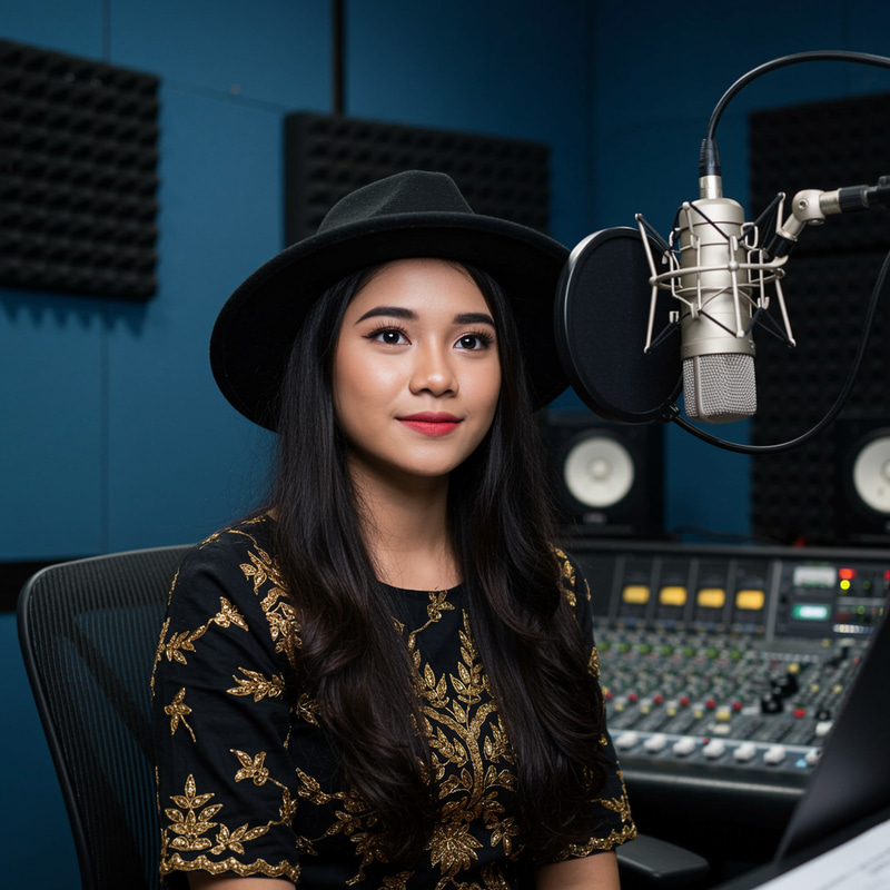 Beautiful Indonesian Girl Singing in Recording Studio Beautiful Indonesian Girl Singing in Recording Studio