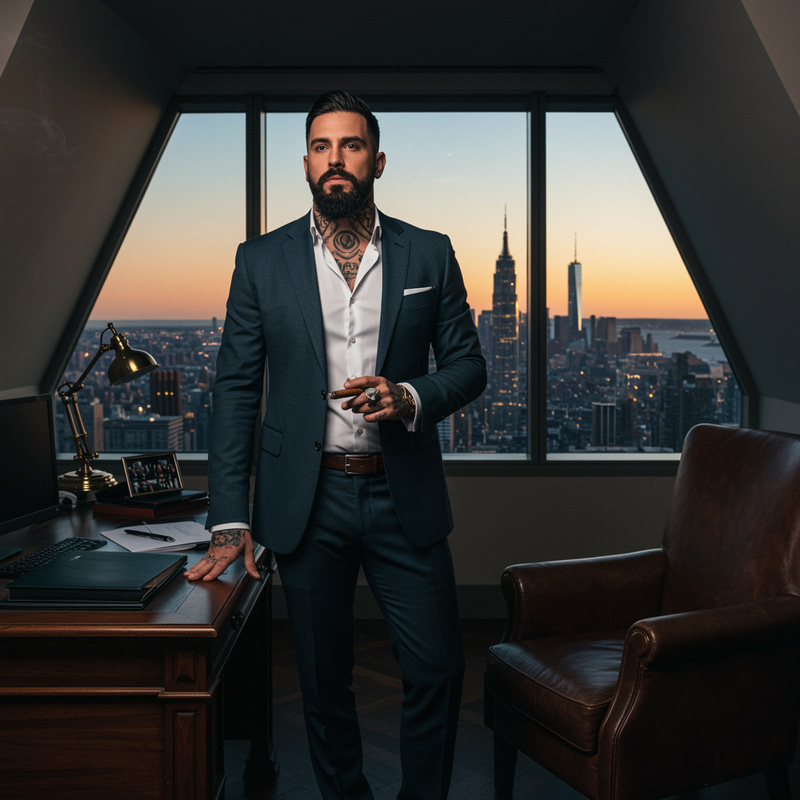 Sophisticated Italian Man in NYC Penthouse Office
