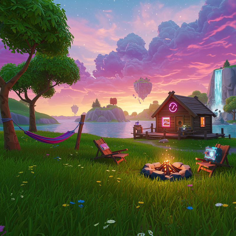 Vibrant Fortnite-Inspired Relaxation Landscape Vibrant Fortnite-Inspired Relaxation Landscape