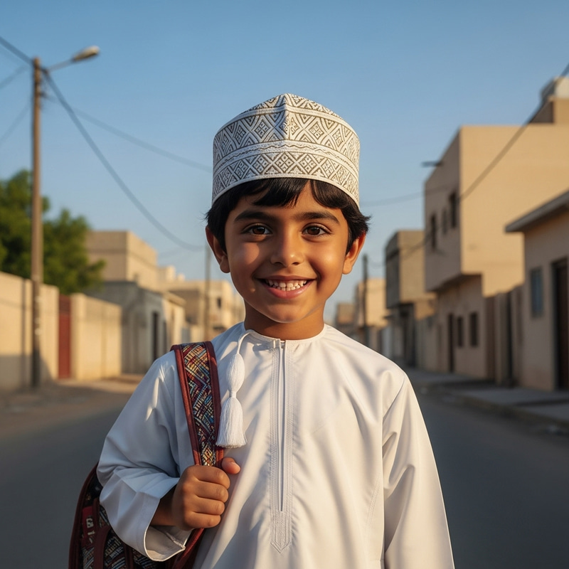 Omani Child Ready for School: A Beautiful Moment Omani Child Ready for School: A Beautiful Moment
