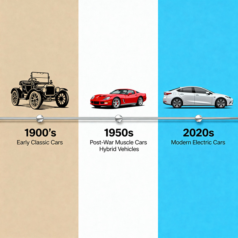 Classic Car to Modern Electric Car Timeline