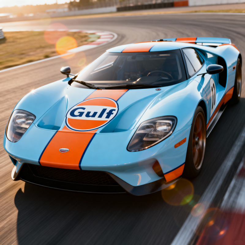 Sleek Gulf Livery Sports Car - Hyper-Realistic Image Sleek Gulf Livery Sports Car - Hyper-Realistic Image
