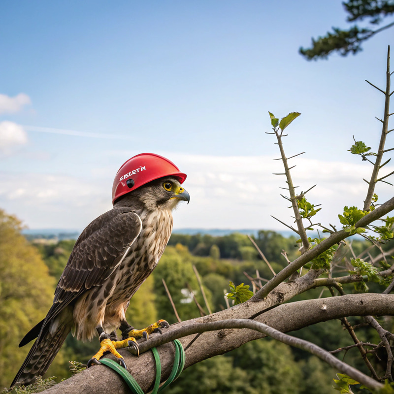 Peregrine Falcon with Red Safety Helmet Peregrine Falcon with Red Safety Helmet