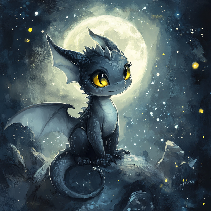 Charming Chibi Dragon Under the Moonlight Charming Chibi Dragon Under the Moonlight