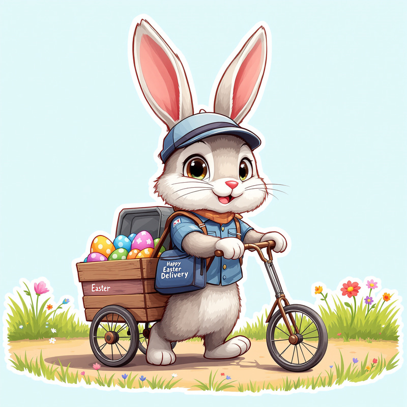 Easter Delivery Bunny Mail Carrier Sticker Design Easter Delivery Bunny Mail Carrier Sticker Design