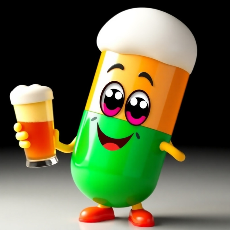 Cute Pill Emoji Holding a Beer - Fun Expressions Cute Pill Emoji Holding a Beer - Fun Expressions