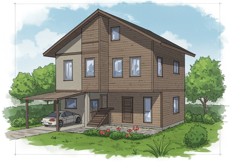 Modern 4.5x30m House Design with Garden and Carport Modern 4.5x30m House Design with Garden and Carport