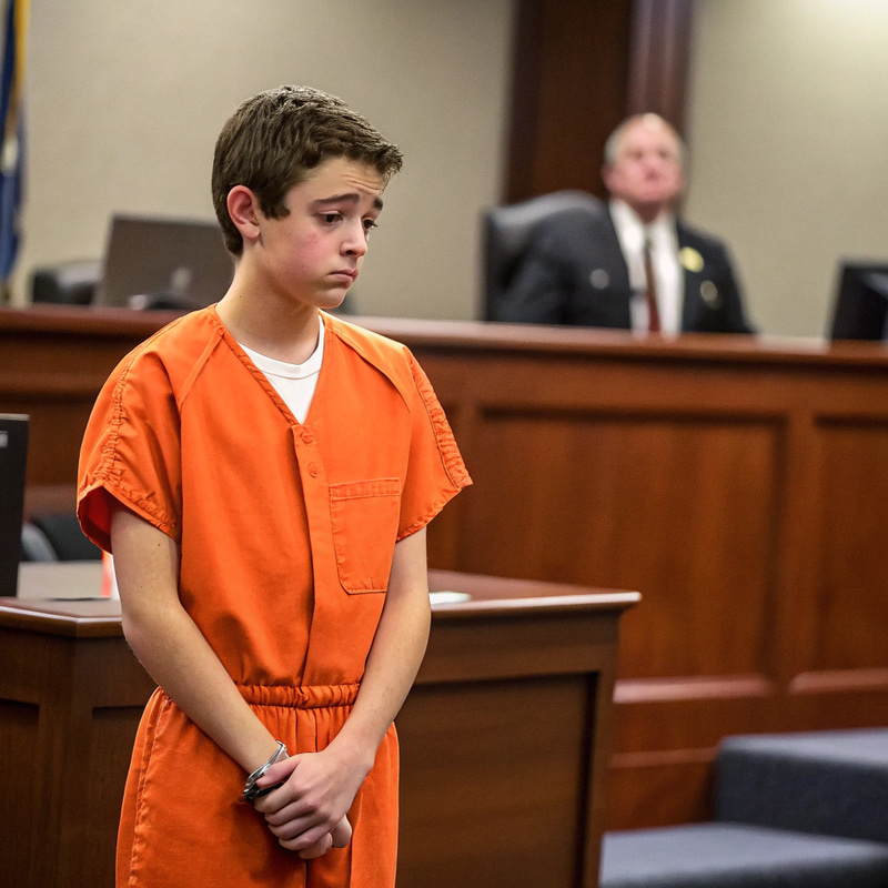 Teen in Orange Jumpsuit at Court