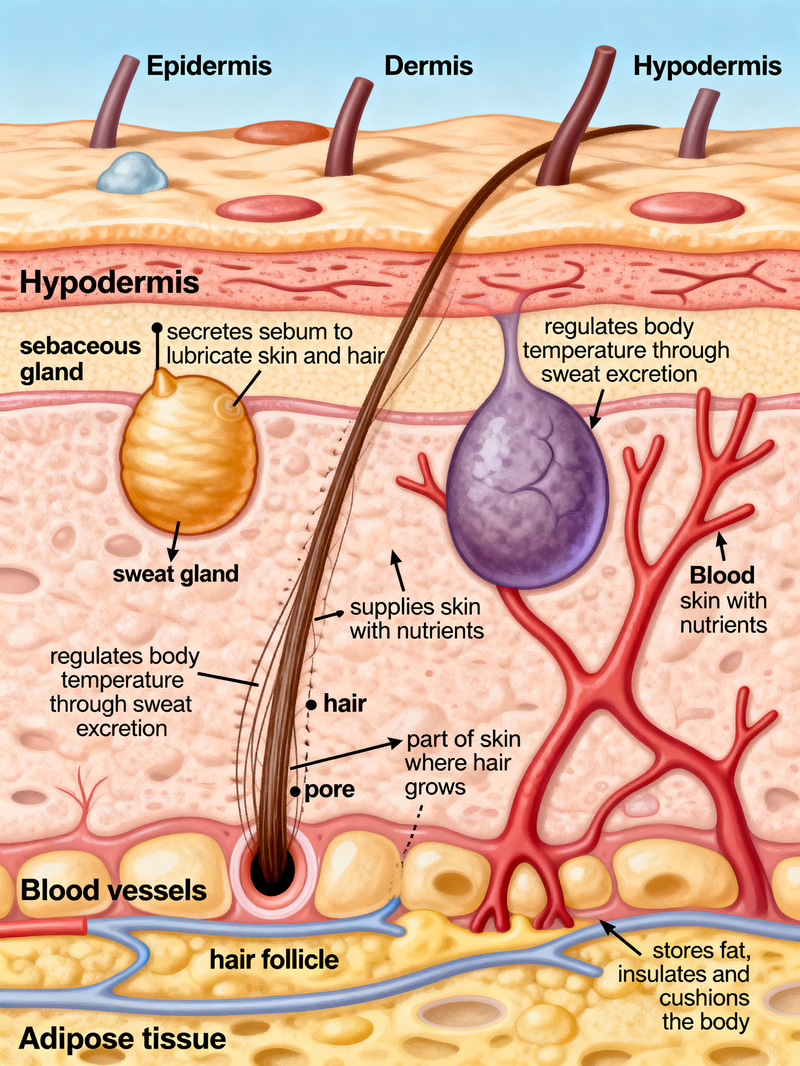 Detailed Diagram of Human Skin Layers and Components