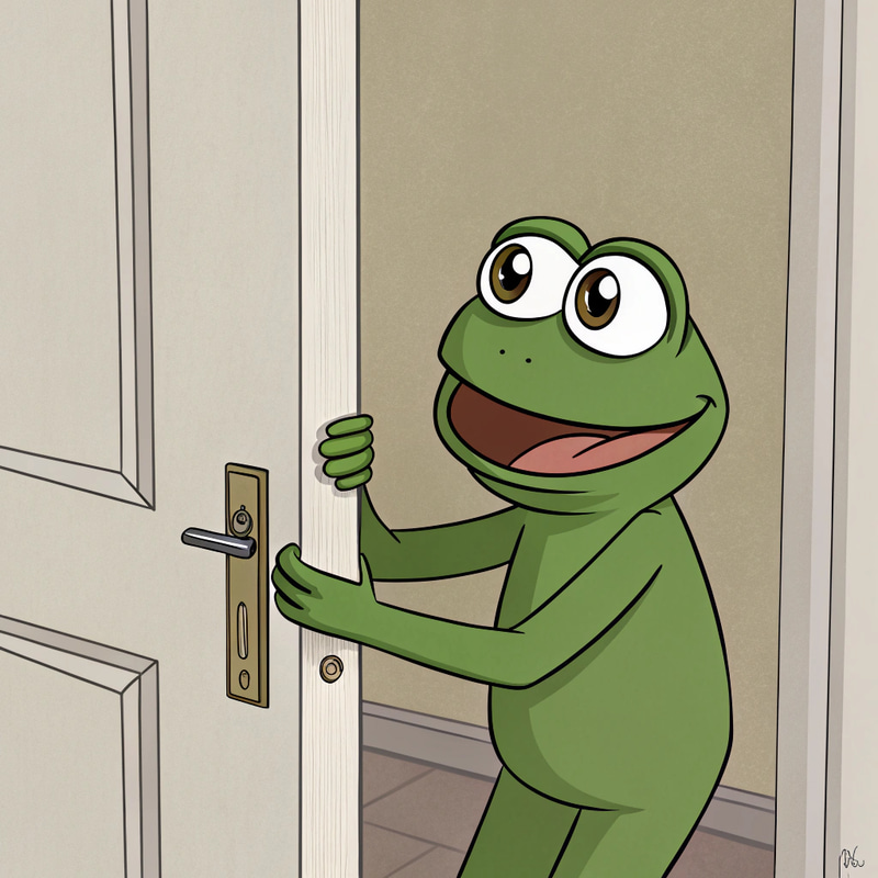 Pepe the Frog Holding a Door - Fun Illustration Pepe the Frog Holding a Door - Fun Illustration