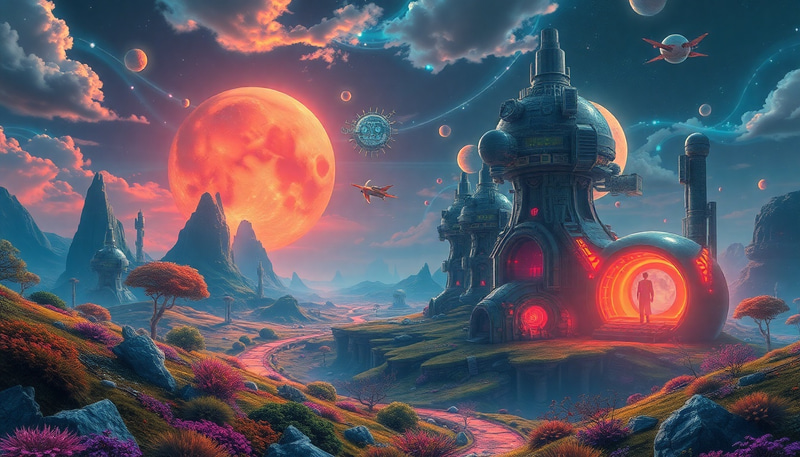 Surrealistic Landscape with Futuristic Elements Surrealistic Landscape with Futuristic Elements