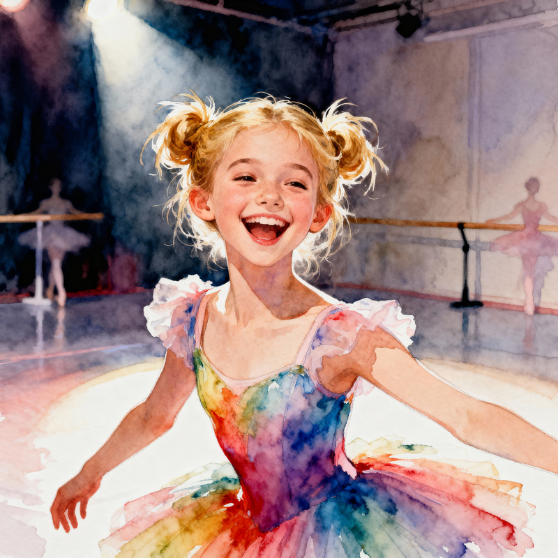 Joyful Ballet Girl in Colorful Outfit