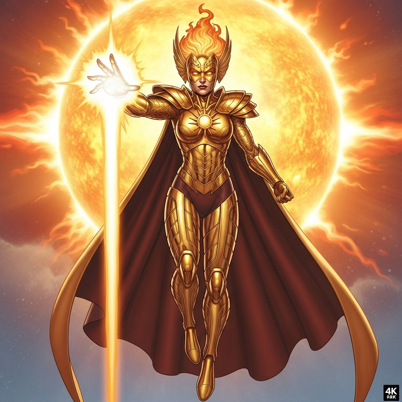 Epic Female Superhero in Golden Armor Art Epic Female Superhero in Golden Armor Art