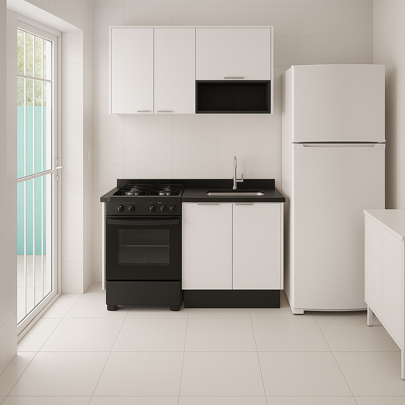 Modern Kitchen Layout: Stove, Fridge & Cabinet Modern Kitchen Layout: Stove, Fridge & Cabinet