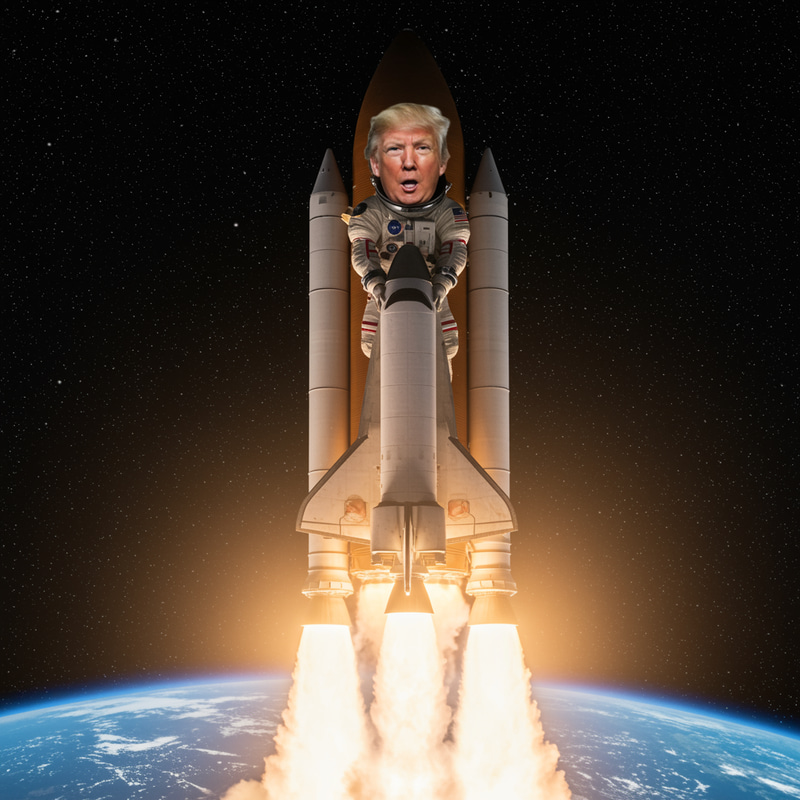 Donald Trump Riding a Rocket in Outer Space Donald Trump Riding a Rocket in Outer Space