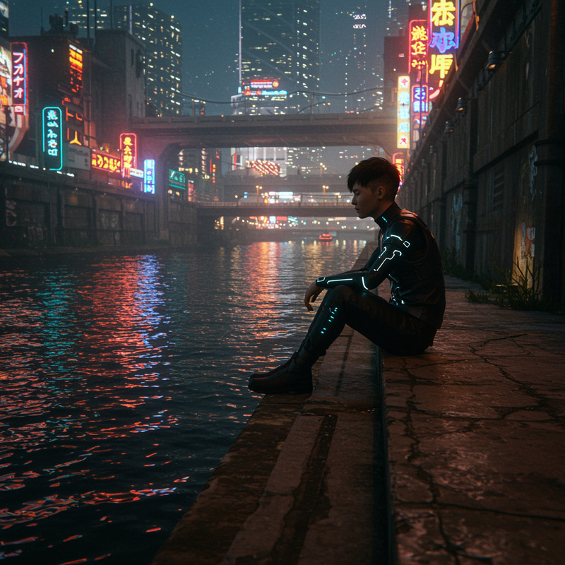 Tranquil Cyberpunk River Scenes Tranquil Cyberpunk River Scenes