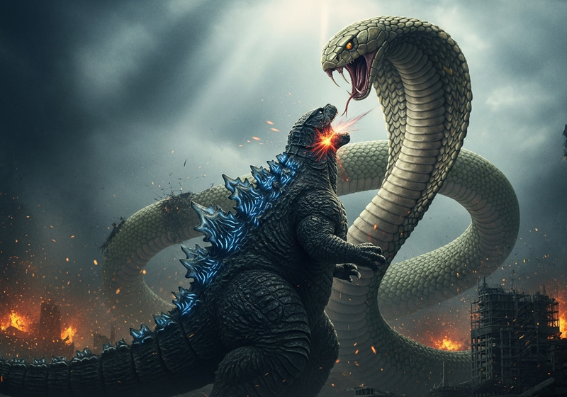 Colossal King Cobra vs Godzilla: Epic Showdown Colossal King Cobra vs Godzilla: Epic Showdown