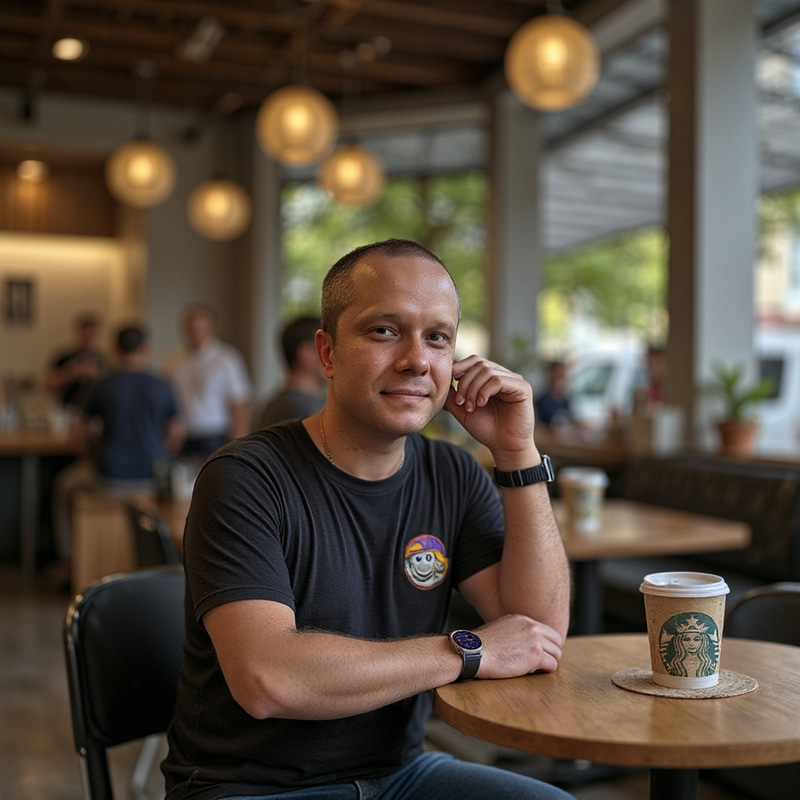Relaxing in Starbucks: A Man Enjoys His Coffee Relaxing in Starbucks: A Man Enjoys His Coffee