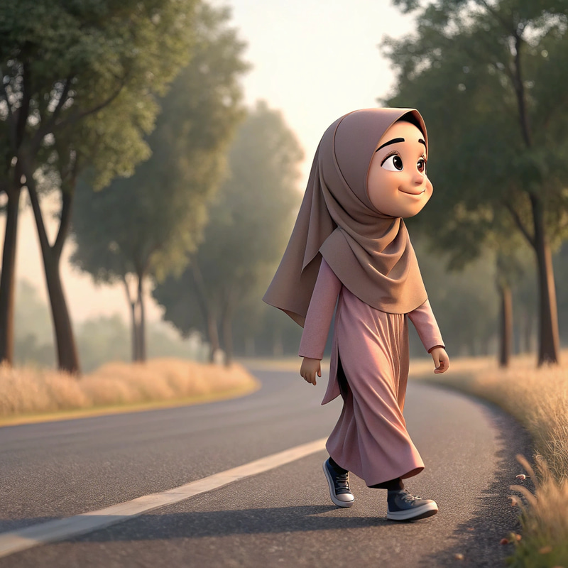Young Muslim Girl in Hijab: 3D Cartoon Style Young Muslim Girl in Hijab: 3D Cartoon Style
