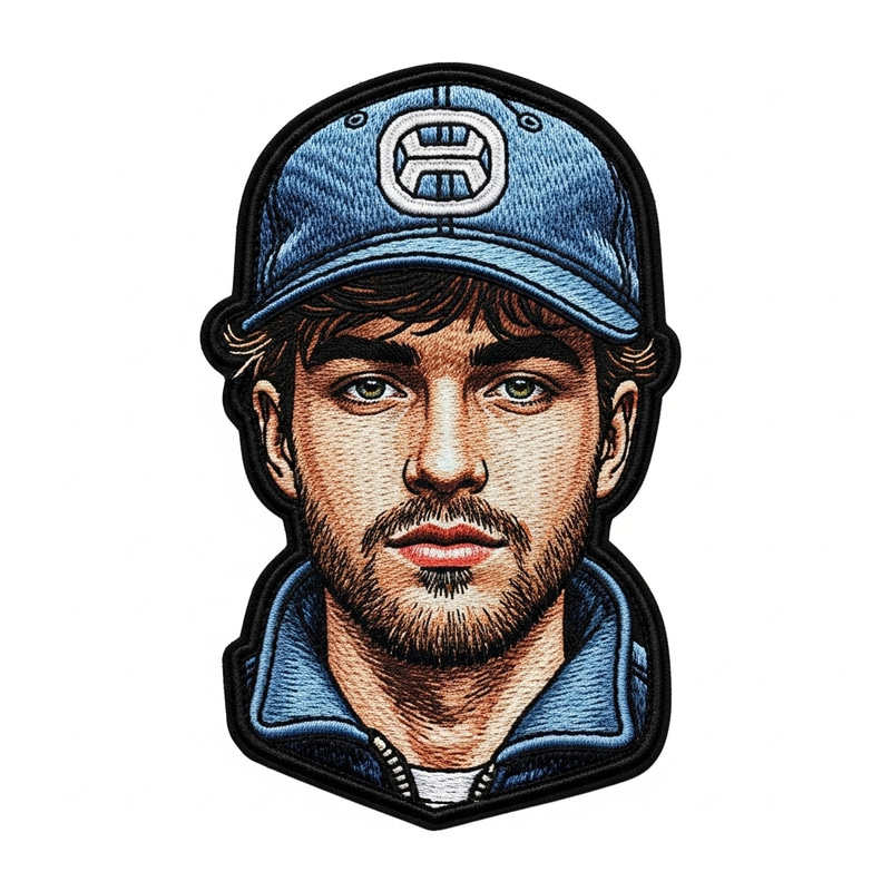 Textile Stitched Patch on Black Background Textile Stitched Patch on Black Background