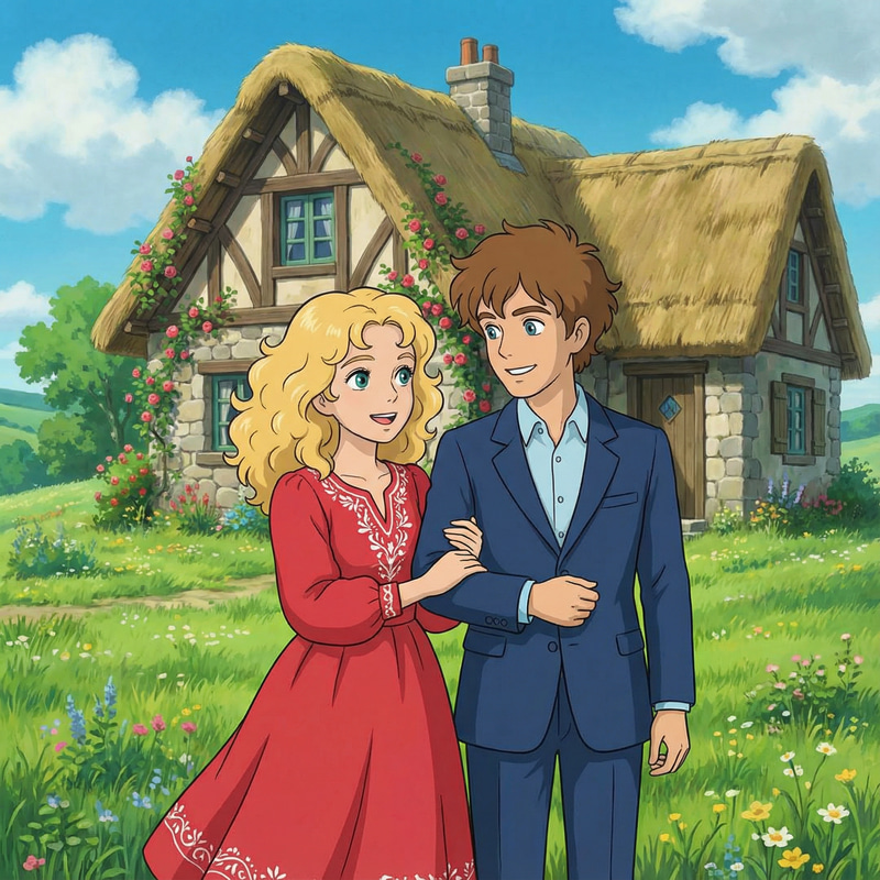 Charming Animated Couple in Fairy-Tale Setting Charming Animated Couple in Fairy-Tale Setting